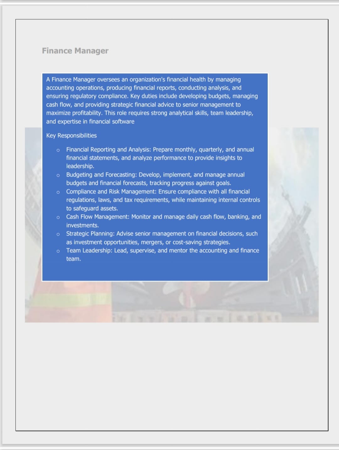 Job Description - Business Manager