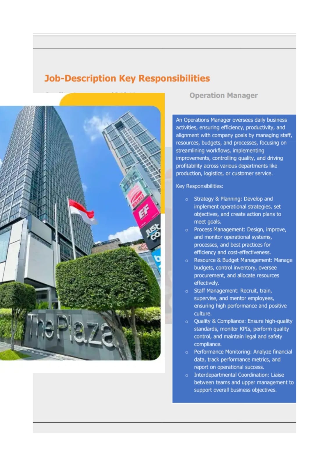 Job Description - Finance Manager